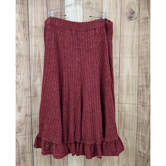 ANTHROPOLOGIE Pauline Red Ruffle Skirt NWT 3X Rib Knit Midi Elastic Wais… - Picture 3 of 8